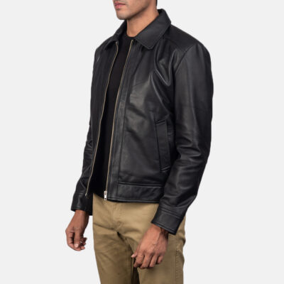 Latest Top Quality Inferno Black Leather Jacket shoulder view