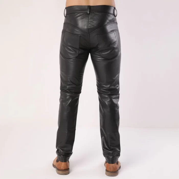 Men's Black Sheep Leather Biker Stylish Pants back side