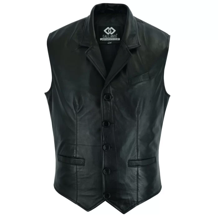 Mens Blazer Style Formal Black Leather Waistcoat Vest