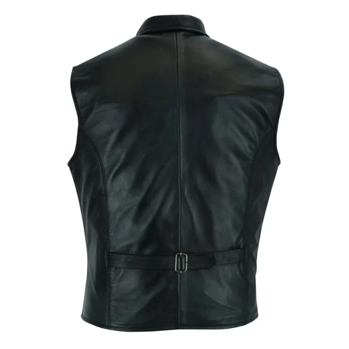 Mens Blazer Style Formal Black Leather Waistcoat Vest back side