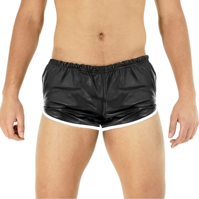 Mens Sheep Leather Shorts White stripes front view
