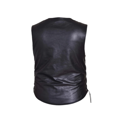 Motorcycle Vest Biker Club Leather with Gun Pockets back view