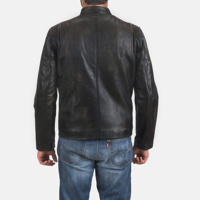 Rustic Black Leather Biker Jacket back view