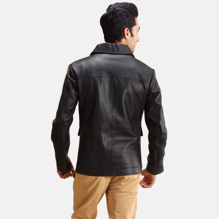 premium Raven Black Leather Jacket back view