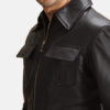 premium Raven Black Leather Jacket close up side view
