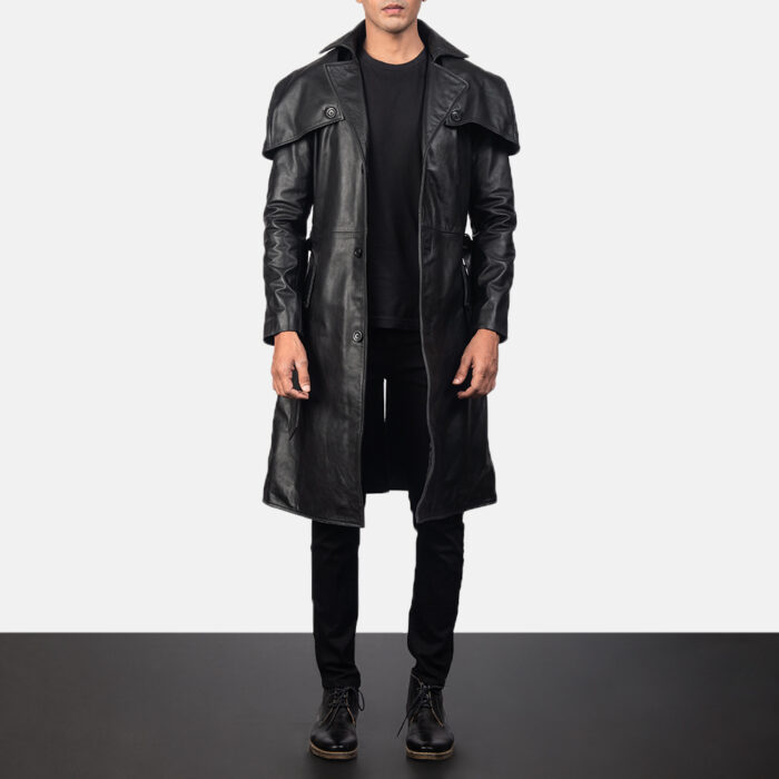 Black Leather Duster Flap Jacket