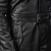 Black Leather Duster Flap Jacket belt view