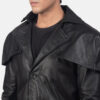 Black Leather Duster Flap Jacket close view