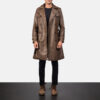 Dark Brown Leather Duster Coat front view